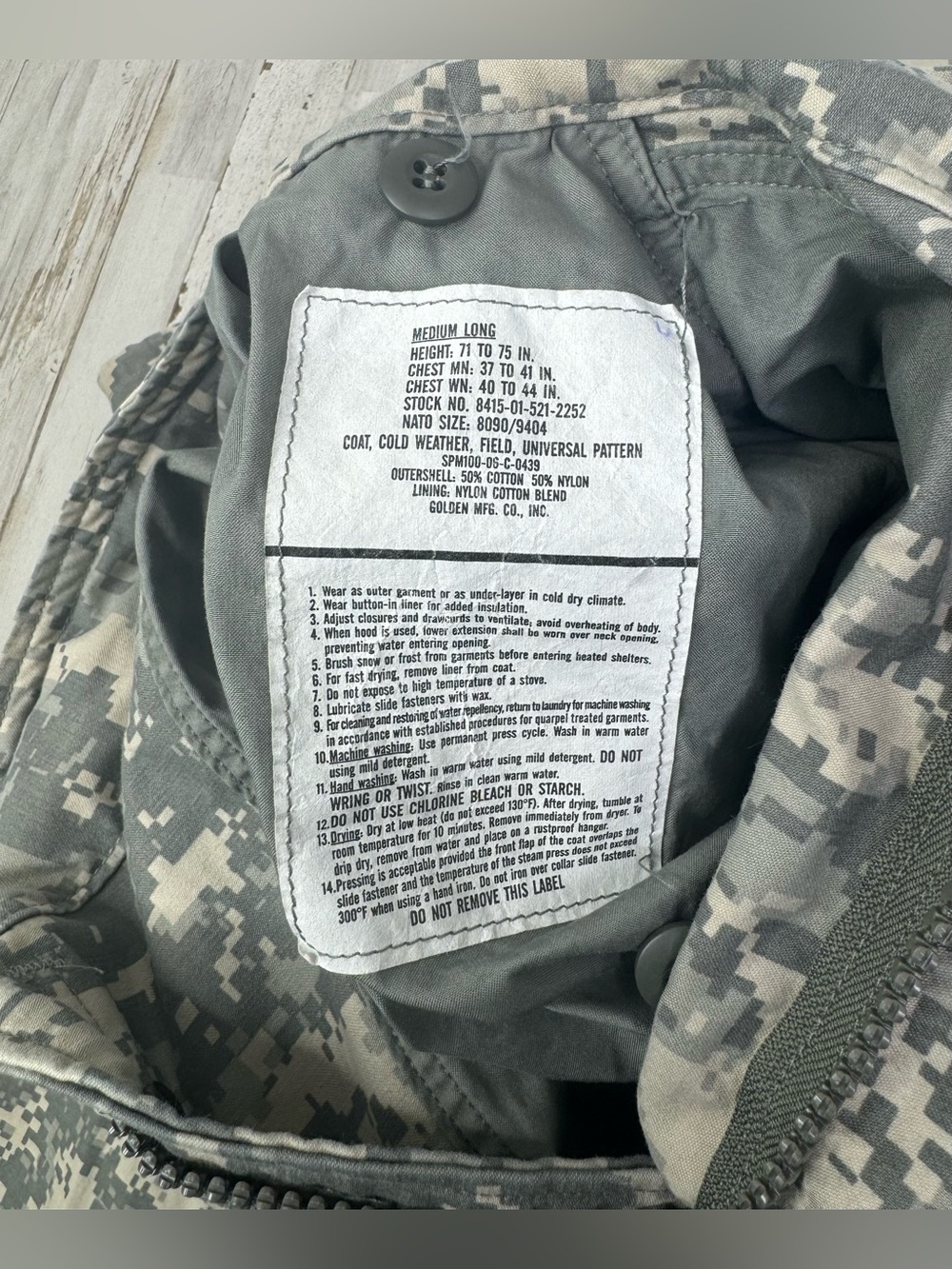 USGI ACU Camouflage M65 Field Jacket Cold Weather Coat Medium Long - Picture 14 of 14